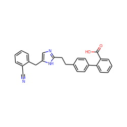 N#Cc1ccccc1Cc1cnc(CCc2ccc(-c3ccccc3C(=O)O)cc2)[nH]1 ZINC000049034700