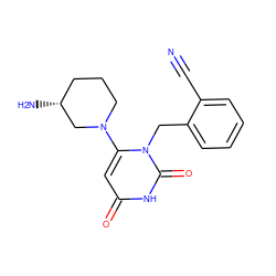 N#Cc1ccccc1Cn1c(N2CCC[C@@H](N)C2)cc(=O)[nH]c1=O ZINC000036377313