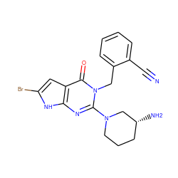 N#Cc1ccccc1Cn1c(N2CCC[C@@H](N)C2)nc2[nH]c(Br)cc2c1=O ZINC000084604326