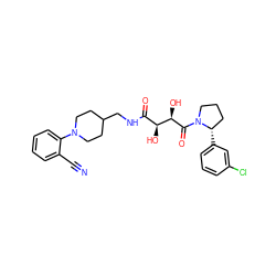 N#Cc1ccccc1N1CCC(CNC(=O)[C@H](O)[C@@H](O)C(=O)N2CCC[C@@H]2c2cccc(Cl)c2)CC1 ZINC000071334981