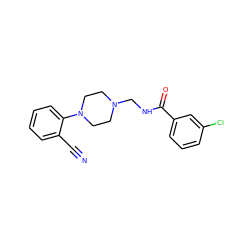 N#Cc1ccccc1N1CCN(CNC(=O)c2cccc(Cl)c2)CC1 ZINC000013762314