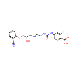 N#Cc1ccccc1OC[C@@H](O)CNCCNC(=O)Nc1ccc(C(=O)O)c(F)c1 ZINC000084604400