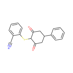 N#Cc1ccccc1SC1C(=O)CC(c2ccccc2)CC1=O ZINC000299835884