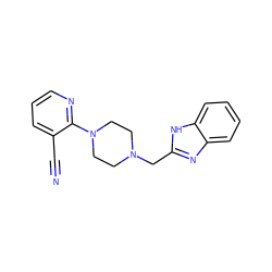 N#Cc1cccnc1N1CCN(Cc2nc3ccccc3[nH]2)CC1 ZINC000013581137