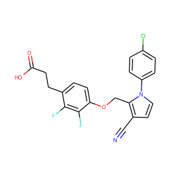 N#Cc1ccn(-c2ccc(Cl)cc2)c1COc1ccc(CCC(=O)O)c(F)c1F ZINC000225918848