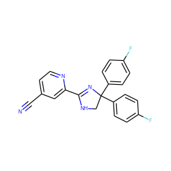 N#Cc1ccnc(C2=NC(c3ccc(F)cc3)(c3ccc(F)cc3)CN2)c1 ZINC000034044218