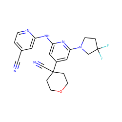 N#Cc1ccnc(Nc2cc(C3(C#N)CCOCC3)cc(N3CCC(F)(F)C3)n2)c1 ZINC000207255481