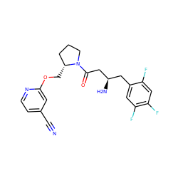 N#Cc1ccnc(OC[C@@H]2CCCN2C(=O)C[C@H](N)Cc2cc(F)c(F)cc2F)c1 ZINC000042989814