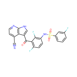 N#Cc1ccnc2[nH]cc(C(=O)c3c(F)ccc(NS(=O)(=O)c4cccc(F)c4)c3F)c12 ZINC000113516644