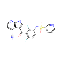 N#Cc1ccnc2[nH]cc(C(=O)c3c(F)ccc(NS(=O)(=O)c4cccnc4)c3F)c12 ZINC000113507233