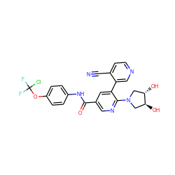 N#Cc1ccncc1-c1cc(C(=O)Nc2ccc(OC(F)(F)Cl)cc2)cnc1N1C[C@H](O)[C@@H](O)C1 ZINC001772578819