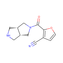 N#Cc1ccoc1C(=O)N1C[C@@H]2CNC[C@@H]2C1 ZINC000095575759