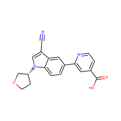 N#Cc1cn([C@@H]2CCOC2)c2ccc(-c3cc(C(=O)O)ccn3)cc12 ZINC000116761319