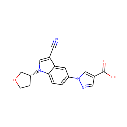 N#Cc1cn([C@@H]2CCOC2)c2ccc(-n3cc(C(=O)O)cn3)cc12 ZINC000116766323