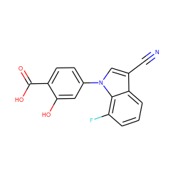 N#Cc1cn(-c2ccc(C(=O)O)c(O)c2)c2c(F)cccc12 ZINC000202401626