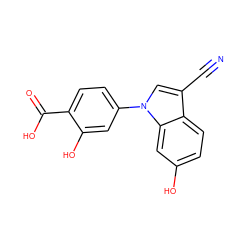 N#Cc1cn(-c2ccc(C(=O)O)c(O)c2)c2cc(O)ccc12 ZINC000118573538