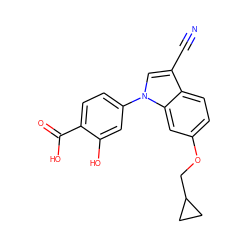 N#Cc1cn(-c2ccc(C(=O)O)c(O)c2)c2cc(OCC3CC3)ccc12 ZINC000202401053