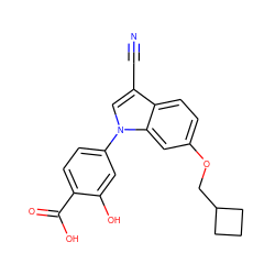 N#Cc1cn(-c2ccc(C(=O)O)c(O)c2)c2cc(OCC3CCC3)ccc12 ZINC000202398798