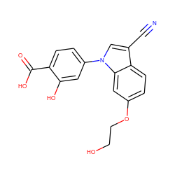 N#Cc1cn(-c2ccc(C(=O)O)c(O)c2)c2cc(OCCO)ccc12 ZINC000202394051