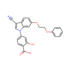 N#Cc1cn(-c2ccc(C(=O)O)c(O)c2)c2cc(OCCOc3ccccc3)ccc12 ZINC000202398432