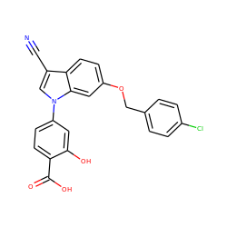 N#Cc1cn(-c2ccc(C(=O)O)c(O)c2)c2cc(OCc3ccc(Cl)cc3)ccc12 ZINC000202401877