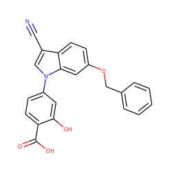 N#Cc1cn(-c2ccc(C(=O)O)c(O)c2)c2cc(OCc3ccccc3)ccc12 ZINC000113277228