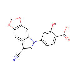 N#Cc1cn(-c2ccc(C(=O)O)c(O)c2)c2cc3c(cc12)OCO3 ZINC000118565998