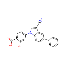 N#Cc1cn(-c2ccc(C(=O)O)c(O)c2)c2ccc(-c3ccccc3)cc12 ZINC000202394977