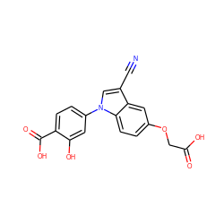 N#Cc1cn(-c2ccc(C(=O)O)c(O)c2)c2ccc(OCC(=O)O)cc12 ZINC000202402386