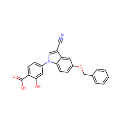 N#Cc1cn(-c2ccc(C(=O)O)c(O)c2)c2ccc(OCc3ccccc3)cc12 ZINC000147196294