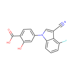 N#Cc1cn(-c2ccc(C(=O)O)c(O)c2)c2cccc(F)c12 ZINC000118571292