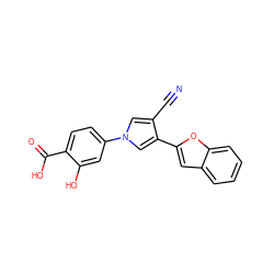 N#Cc1cn(-c2ccc(C(=O)O)c(O)c2)cc1-c1cc2ccccc2o1 ZINC000200843435