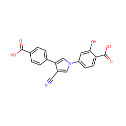 N#Cc1cn(-c2ccc(C(=O)O)c(O)c2)cc1-c1ccc(C(=O)O)cc1 ZINC000200829286