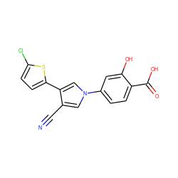 N#Cc1cn(-c2ccc(C(=O)O)c(O)c2)cc1-c1ccc(Cl)s1 ZINC000200833531