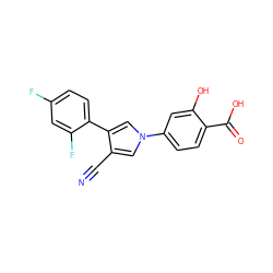 N#Cc1cn(-c2ccc(C(=O)O)c(O)c2)cc1-c1ccc(F)cc1F ZINC000200821425