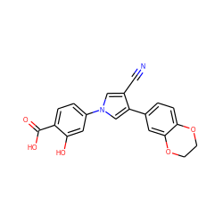 N#Cc1cn(-c2ccc(C(=O)O)c(O)c2)cc1-c1ccc2c(c1)OCCO2 ZINC000200823229