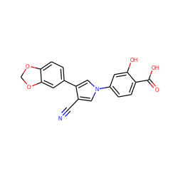 N#Cc1cn(-c2ccc(C(=O)O)c(O)c2)cc1-c1ccc2c(c1)OCO2 ZINC000200841237