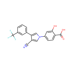 N#Cc1cn(-c2ccc(C(=O)O)c(O)c2)cc1-c1cccc(C(F)(F)F)c1 ZINC000200840909