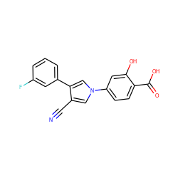 N#Cc1cn(-c2ccc(C(=O)O)c(O)c2)cc1-c1cccc(F)c1 ZINC000200821528