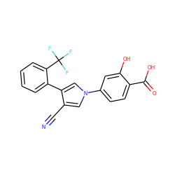 N#Cc1cn(-c2ccc(C(=O)O)c(O)c2)cc1-c1ccccc1C(F)(F)F ZINC000200830177