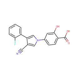 N#Cc1cn(-c2ccc(C(=O)O)c(O)c2)cc1-c1ccccc1F ZINC000200828682