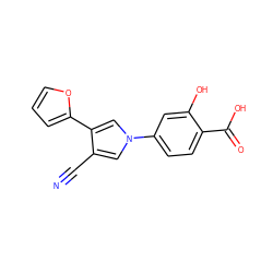 N#Cc1cn(-c2ccc(C(=O)O)c(O)c2)cc1-c1ccco1 ZINC000200851309