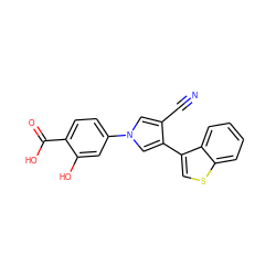 N#Cc1cn(-c2ccc(C(=O)O)c(O)c2)cc1-c1csc2ccccc12 ZINC000200840757