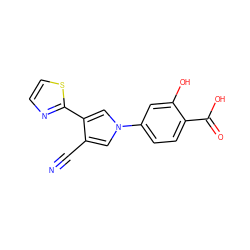 N#Cc1cn(-c2ccc(C(=O)O)c(O)c2)cc1-c1nccs1 ZINC000200829783