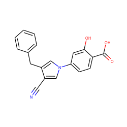 N#Cc1cn(-c2ccc(C(=O)O)c(O)c2)cc1Cc1ccccc1 ZINC000200839636