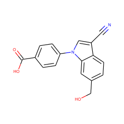 N#Cc1cn(-c2ccc(C(=O)O)cc2)c2cc(CO)ccc12 ZINC000202401657