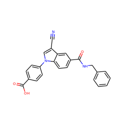 N#Cc1cn(-c2ccc(C(=O)O)cc2)c2ccc(C(=O)NCc3ccccc3)cc12 ZINC000202399769