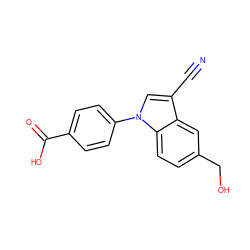 N#Cc1cn(-c2ccc(C(=O)O)cc2)c2ccc(CO)cc12 ZINC000113276744