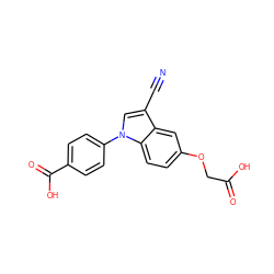 N#Cc1cn(-c2ccc(C(=O)O)cc2)c2ccc(OCC(=O)O)cc12 ZINC000202402981