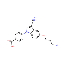 N#Cc1cn(-c2ccc(C(=O)O)cc2)c2ccc(OCCCN)cc12 ZINC000202397222